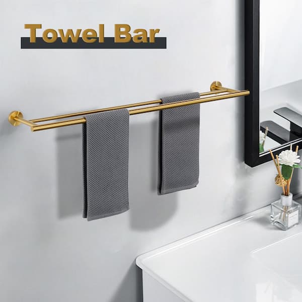 36 in. Stainless Steel Double Towel Bars for Bathroom, Wall Mount Towel Holder in Gold