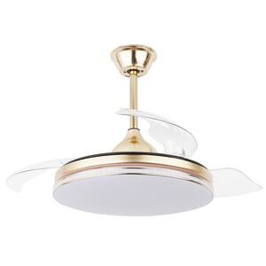 42 in. LED Indoor Gold Modern Retractable Ceiling Fan with Remote and Light, Reversible DC Motor