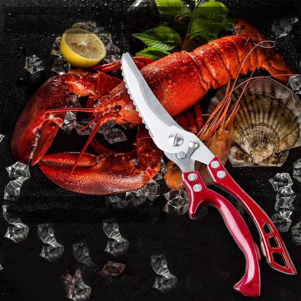 Heavy Duty Red Kitchen Shears with Leather Sheath, Kitchen Scissors Sharp Stainless Steel Blades for Poultry