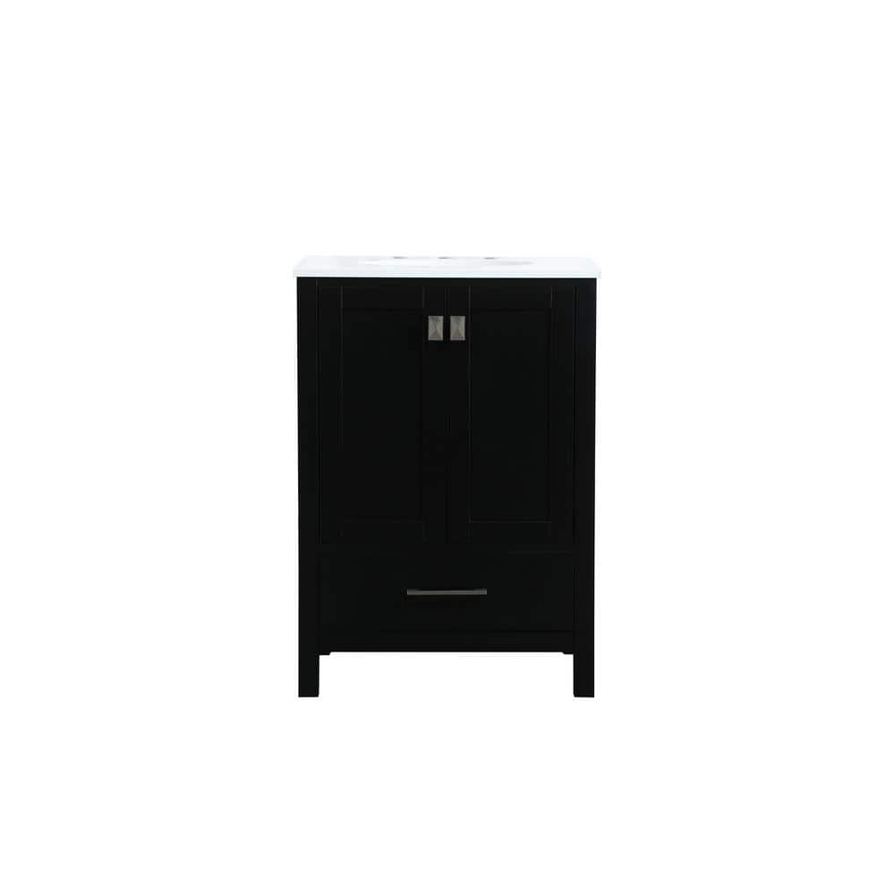 Timeless Home 24 in. W Single Bath Vanity in Black with Engineered Stone Va