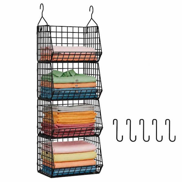 SenQWFa 4-Tier Closet Hanging Organizer with 5 S Hooks, Wire Storage ...