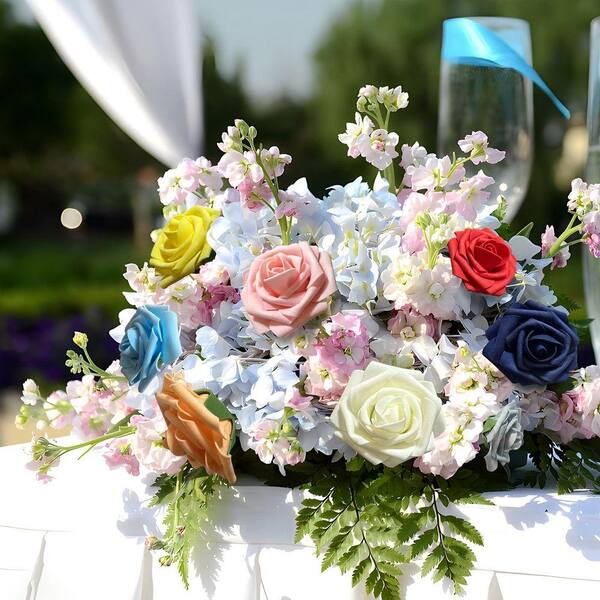 Navy Blue 9 in. Artificial Roses Plant Type Branch Stem for DIY
