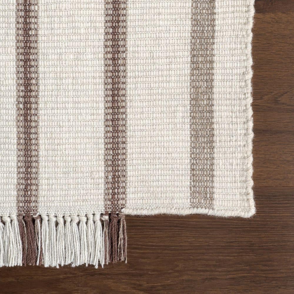 Toluca Ivory Striped Wool Flatweave Handmade Area Rug, 5' x 8'