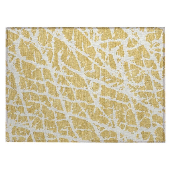 Gold and White 2 ft. x 3 ft. Abstract Indoor/Outdoor Area Rug
