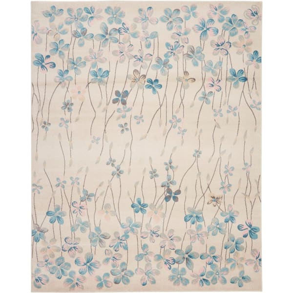 Tranquil Ivory 8 ft. x 10 ft. Floral Modern Area Rug