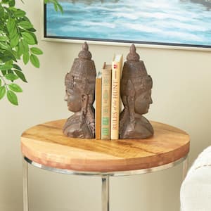 Bronze Resin Weathered Buddha Bookends with Intricate Carvings (Set of 2)