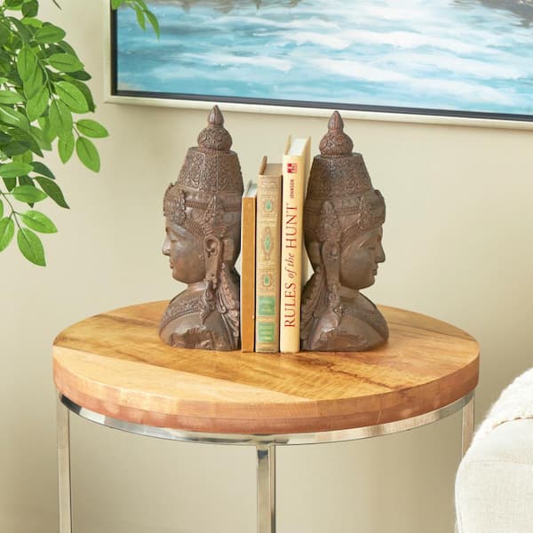 Litton Lane Bronze Resin Weathered Buddha Bookends with Intricate Carvings (Set of 2)