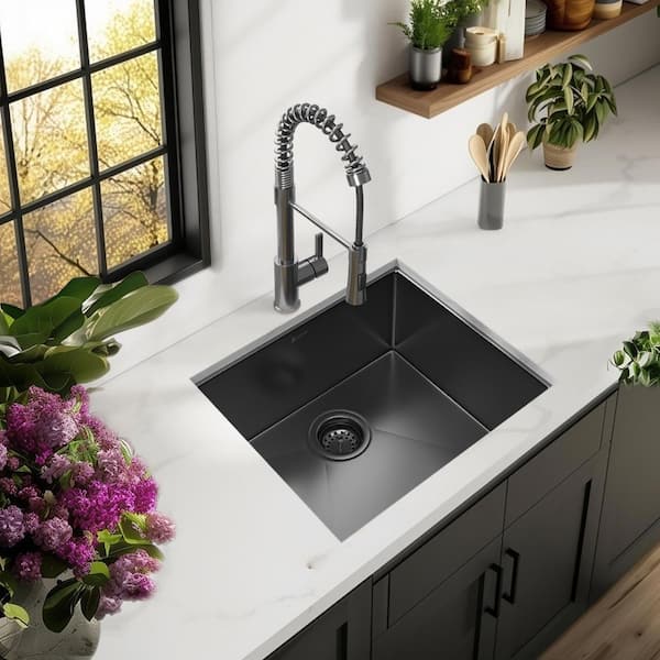 23 in. Undermount Single Bowl 18 Gauge Gunmetal Black Stainless Steel Kitchen Sink