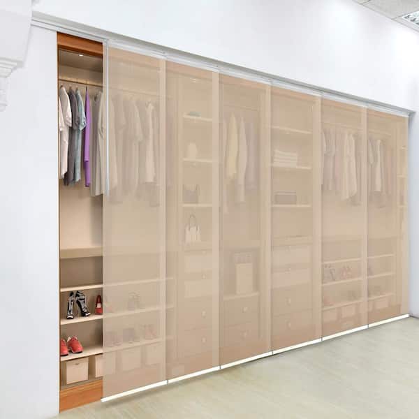 EMOH Sienna Mesh 70 in.- 130 in. W x 116 in. L Adjustable 6-Panel White Single Rail Panel Track with 23.5 in. Slates