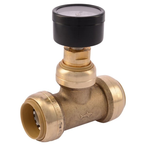 SharkBite 1 in. Push-to-Connect Brass Tee Fitting with Water Pressure Gauge