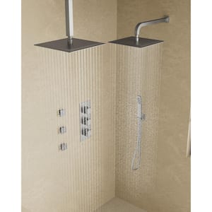 Thermostatic Valve 8-Spray 12 x 12 in. Wall Mount Dual Shower Head and Handheld Shower with 3-Jets in Brushed Nickel