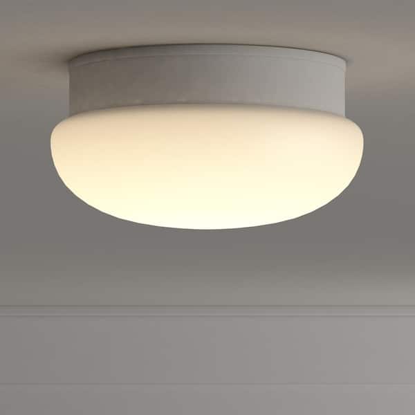 1-Light White Flush Mount with White Glass