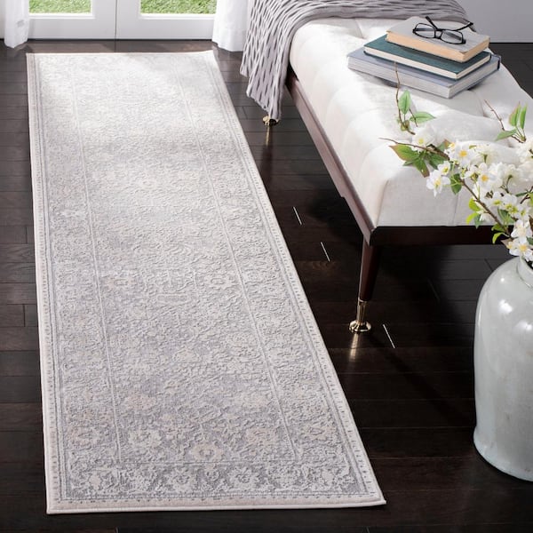 Reflection 2 ft. x 14 ft. Light Gray/Cream Border Distressed Runner Rug