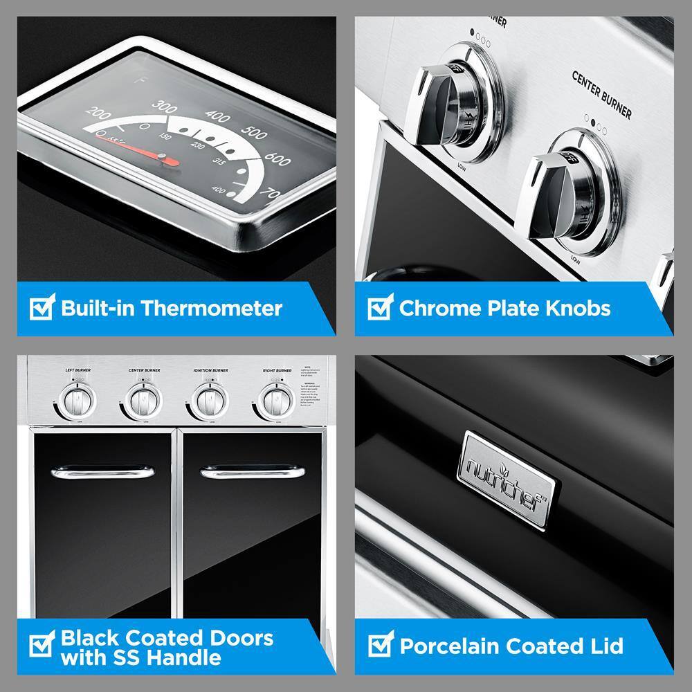NutriChef Stainless Steel 5-Burner Propane Gas Grill with Side Burner