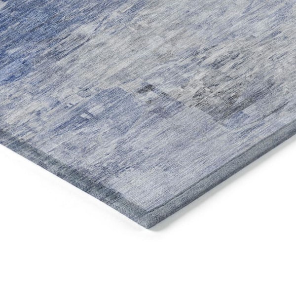 Denim Blue, Sky Blue 9 ft. x 12 ft. Woven Abstract Polyester Rectangle Indoor / Outdoor Area Rug
