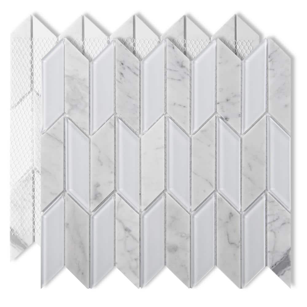 Art3d Parallelogram 11 in. x 12 in. White Marble Glossy