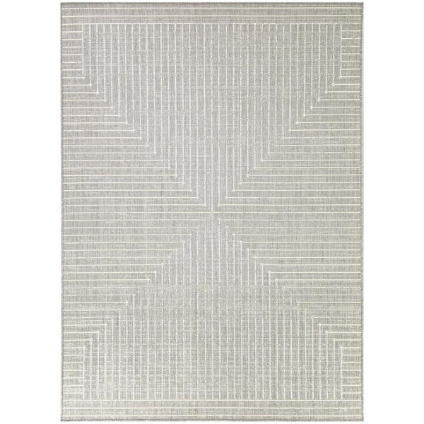 Avondale Grey 8 ft. x 10 ft. Striped Indoor/Outdoor Area Rug