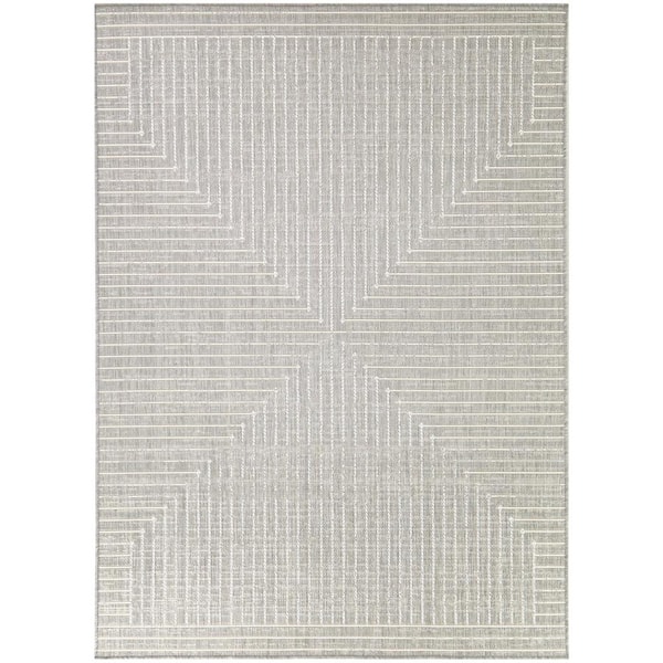 Hampton Bay Avondale Grey 8 ft. x 10 ft. Striped Indoor/Outdoor Area Rug