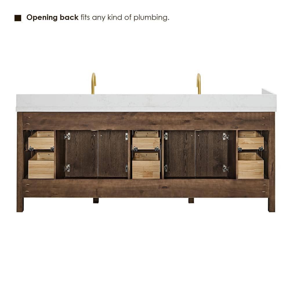 Cerrito 84" Brown Oak Double Vanity with White Stone Top