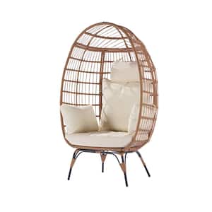 Wicker Outdoor Lounge Chair Egg Chair with Beige Cushions for Patio, Garden, Balcony
