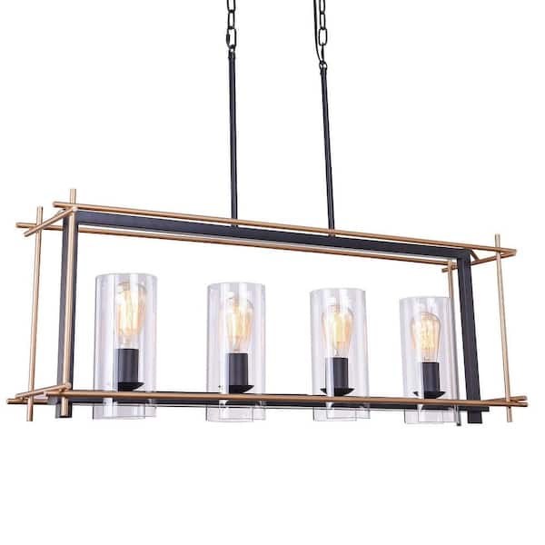 Warehouse of Tiffany Parry 8 in. 4-Light Indoor Gold and Black Island Chandelier with Light Kit