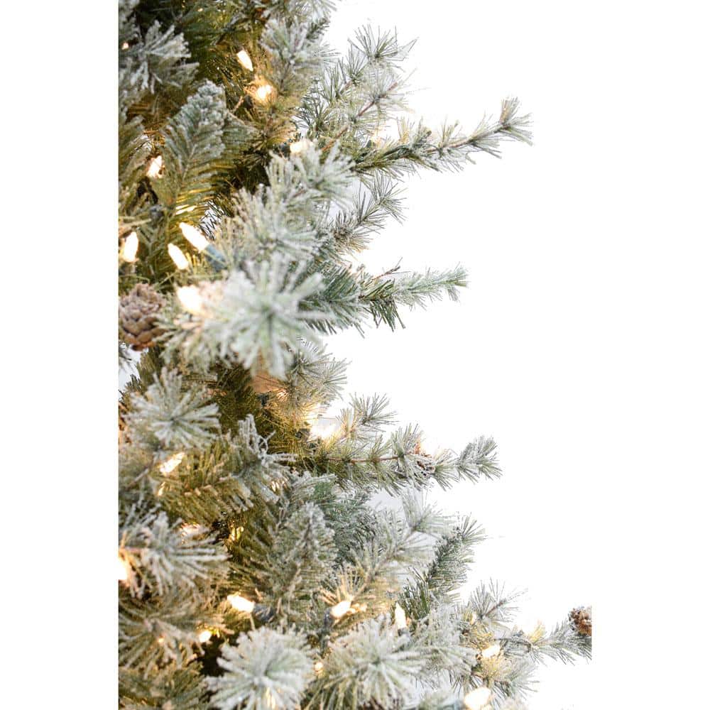 9-Ft Slim White Flocked Fir Christmas Tree with LED Lights