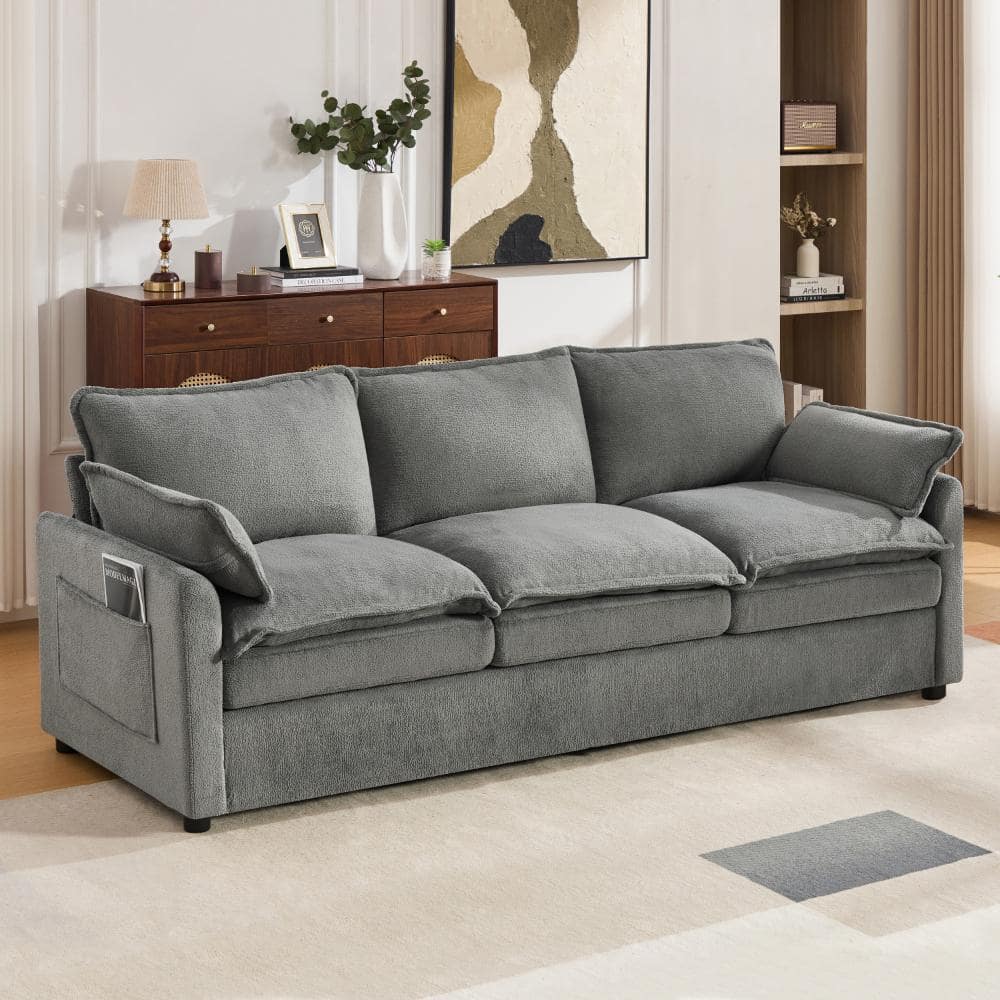 88.2 in. Grey Modern Plush 3-Seater Sofa with Double-Layer Cushion, Side Storage Pockets and 2 Lumbar Pillows price history on PriceWatchPro