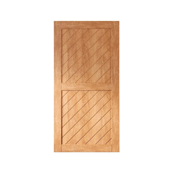 HOMACER XT1 36 in. x 80 in. C-Panel Solid Core Early American Slanted Stripe Design Pine Wood Interior Sliding Barn Door Slab