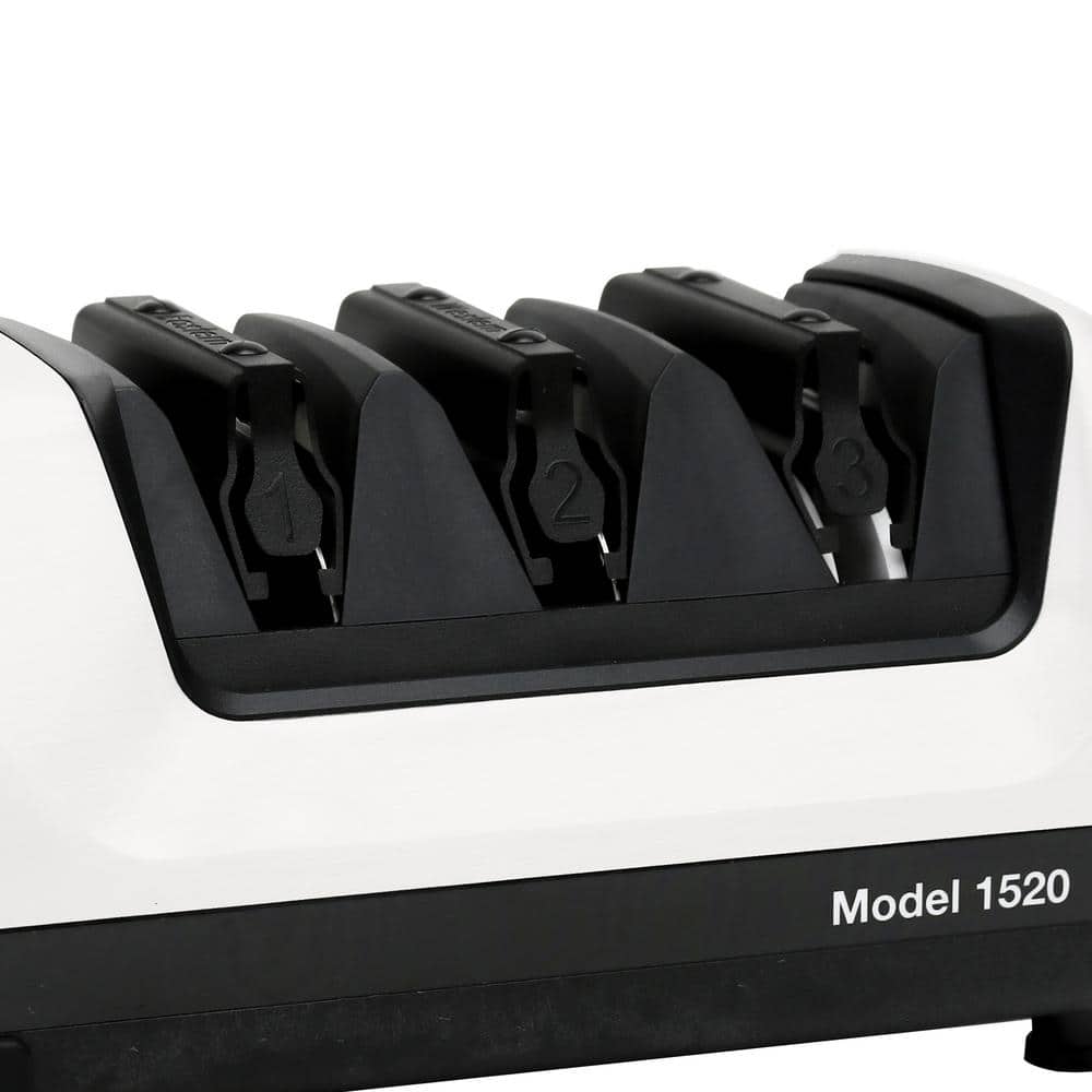 White Electric Knife Sharpener with Diamond Abrasive Discs