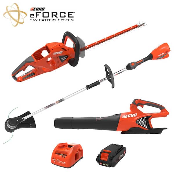 ECHO eFORCE 56V Cordless Battery String Trimmer, Blower, and Hedge Trimmer Combo Kit with 2.5Ah Battery and Charger (3-Tool)