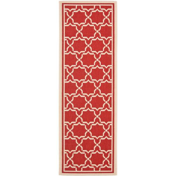 Courtyard Red/Bone 2 ft. x 10 ft. Geometric Indoor/Outdoor Patio  Runner Rug
