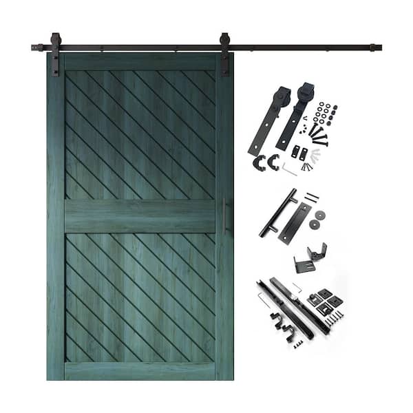 XT2 48 in. x 84 in. C-Panel Royal Pine Slanted Stripe Design Solid Pine Wood Sliding Barn Door with Hardware Kit