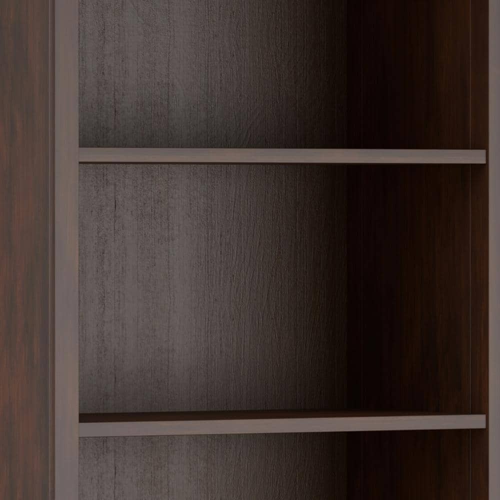 Amherst Adjustable 5-Shelf Solid Wood Bookcase in Russet Brown