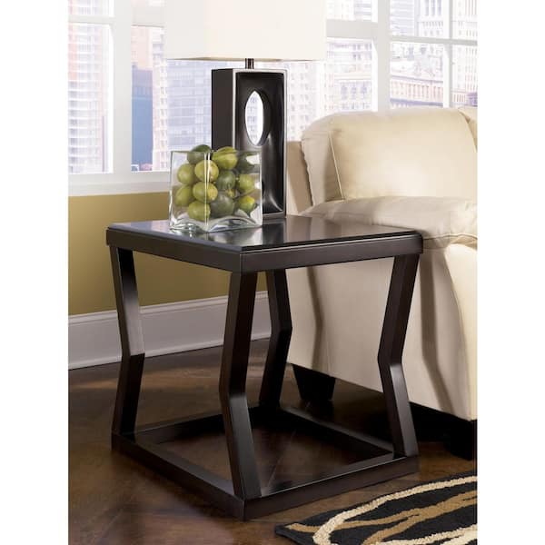 Signature Design By Ashley Kelton 22 in. Brown Rectangle Wood End Table with Storage and Shelves