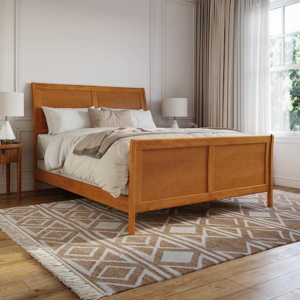 AFI Portland Light Toffee Natural Bronze Solid Wood Frame Queen Foundation Panel Bed with Matching Footboard
