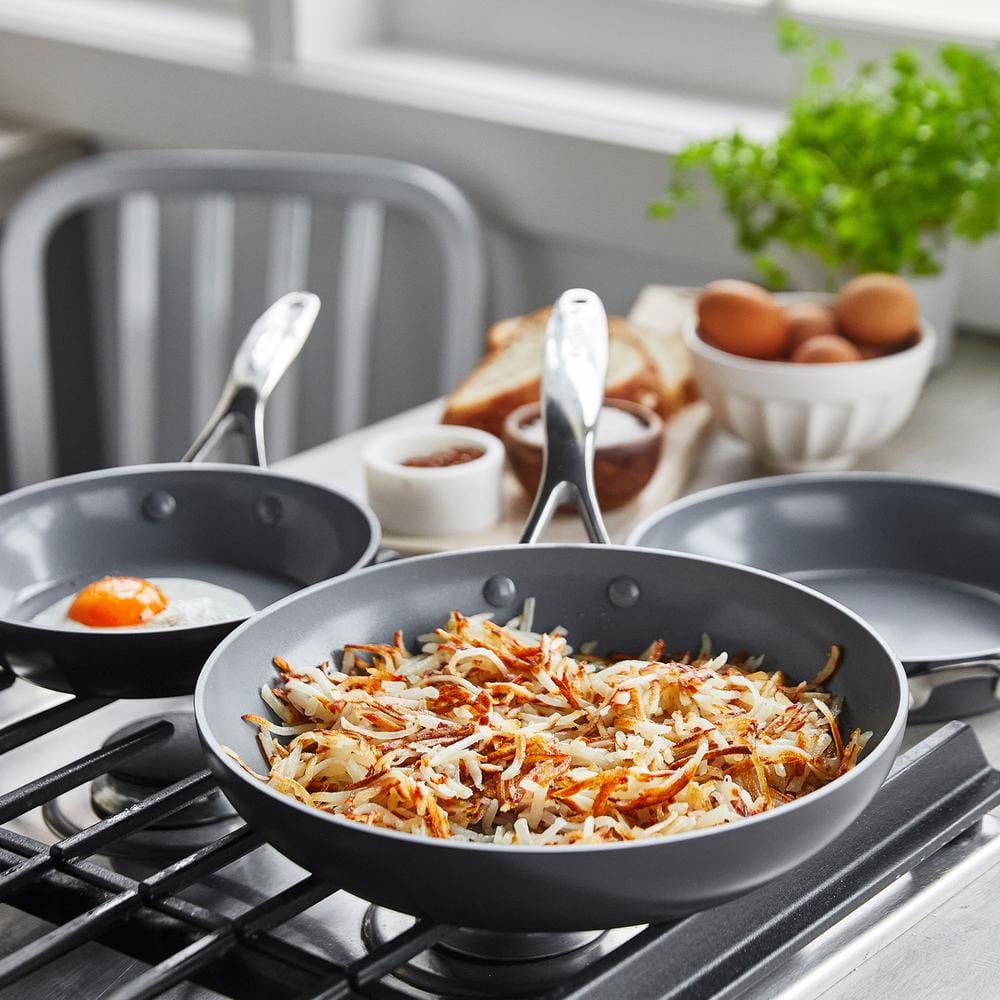 Gray Aluminum Ceramic Nonstick Fry Pan Skillet Set