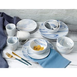 16-Piece Porcelain Blue Marble Set (Service for 4)