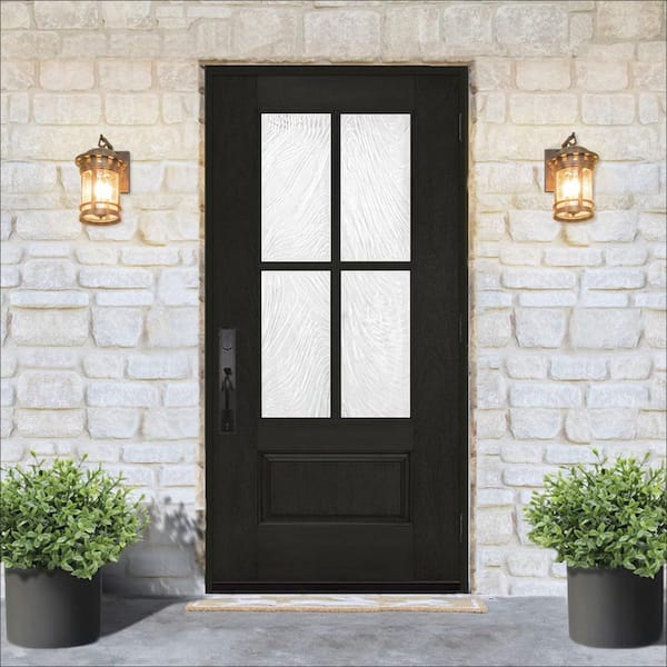 36 in. x 80 in. Regency 3/4-Lite 4SDL Brook Decorative Glass LHOS Onyx Fiberglass Prehung Front Door 6-9/16 in. Jamb