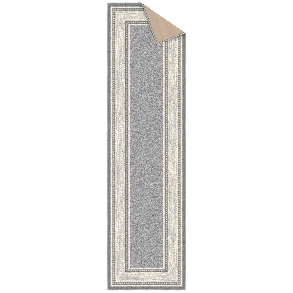 Light Gray Bordered Non-Slip Synthetic Runner Rug, 1'10" x 7'