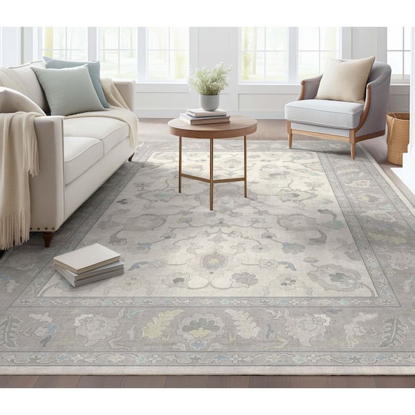 Ushak Konya Boho Updated Traditional, Cream Grey 6 ft. in. x 9 ft. in. Area Rug