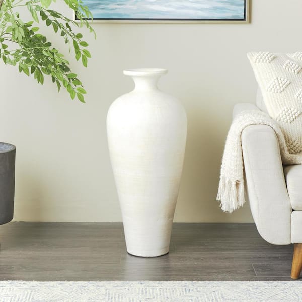 31 in. White Amphora Floor Ceramic Decorative Vase