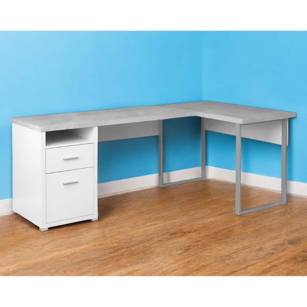 47 in. L-Shaped Gray Metal 2-Drawer Computer Desks