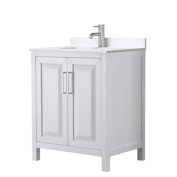 Wyndham Collection Daria 30 in. W. x 22 in. D x 35.75 in. H Single Bath Vanity in White with White Quartz Top