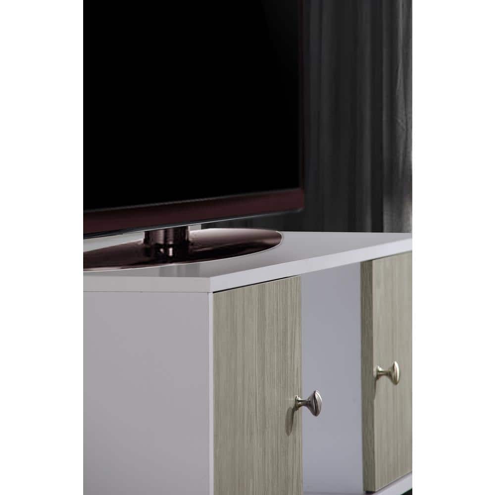 Mid-Century Modern White & Gray TV Stand with Storage
