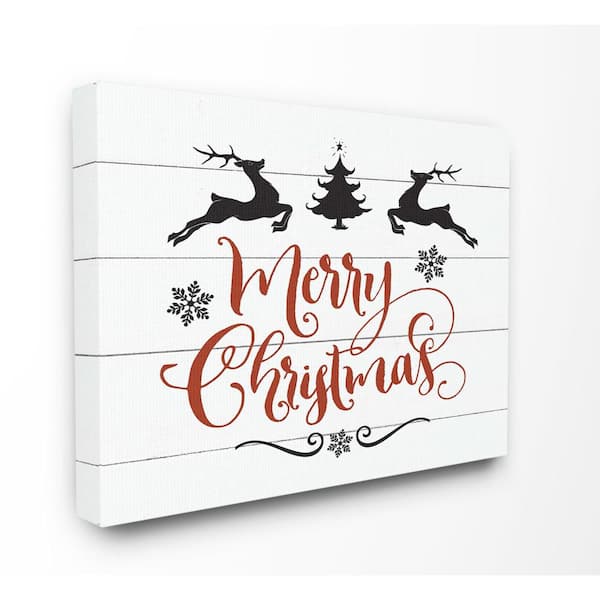 Stupell Industries 30 in. x 40 in."Merry Christmas Elegant Reindeer Black White and Red" by Artist Lettered and Lined Canvas Wall Art