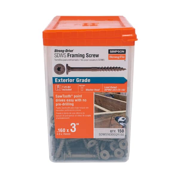 Simpson Strong-Tie 0.160 in. x 3 in. T25, Low Profile Head, Strong-Drive SDWS Framing Screw, Quik Guard, Tan (150-Pack)