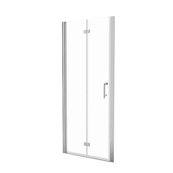 VANITYFUS 30 to 31-3/8 in. W. x 72 in. H Bi-Fold Semi-Frameless Shower Door in Chrome Finish with SGCC Certified Clear Glass