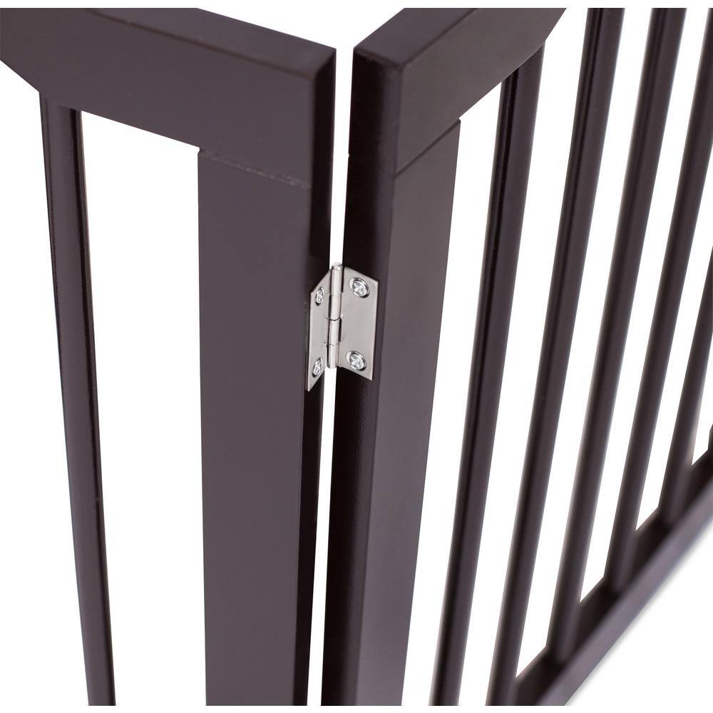 Espresso Arched Top 4-Panel Freestanding Solid Wood Pet Gate