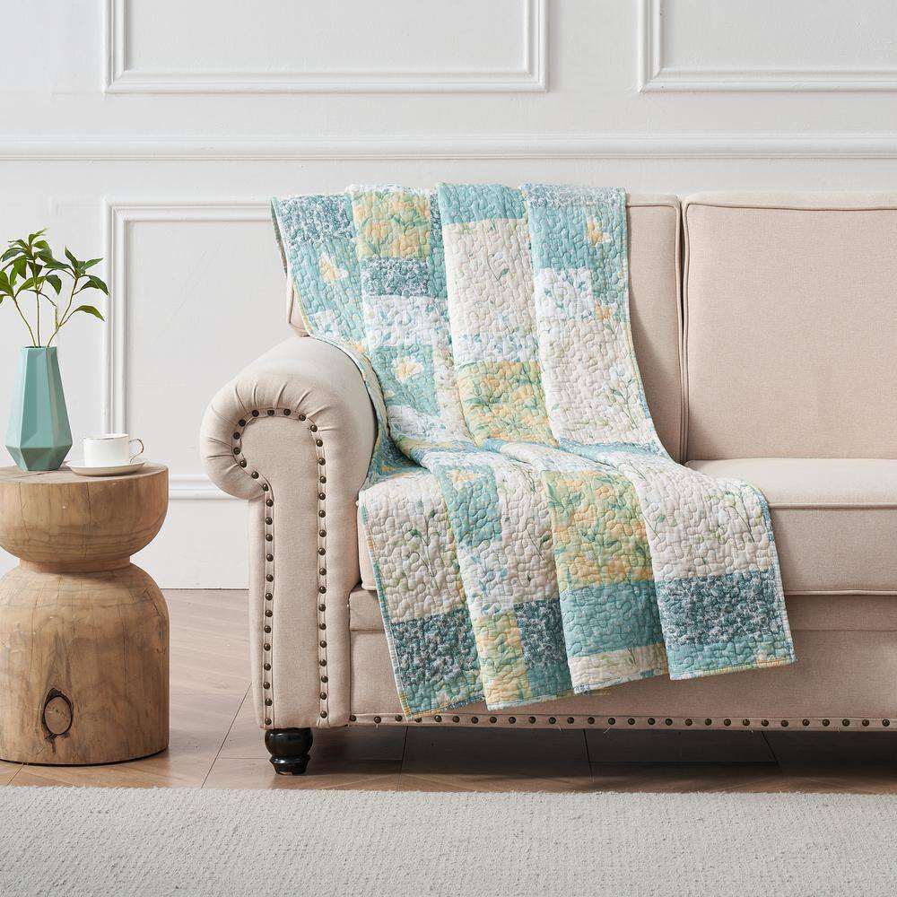 Evangeline Mist Cotton Patchwork Quilted Throw Blanket 50" x 60"