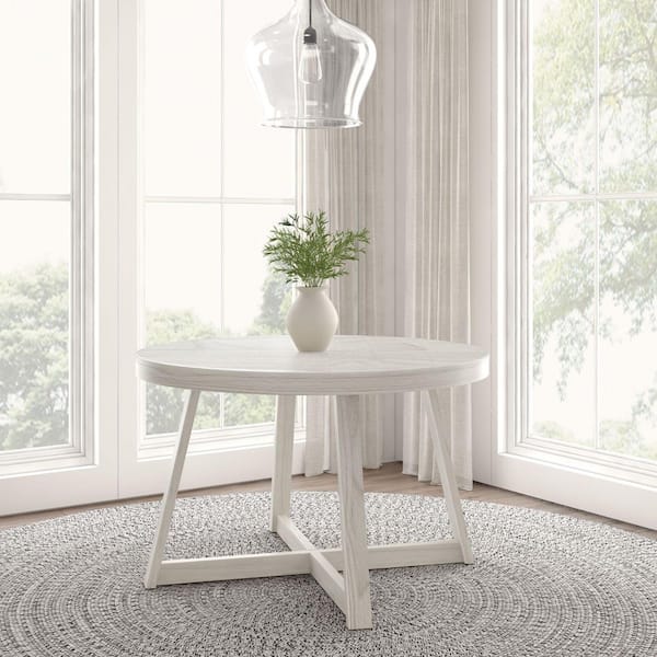 Classic White Sand Wirebrush Wood 47 in. Pedestal Dining Table (Seats 4)
